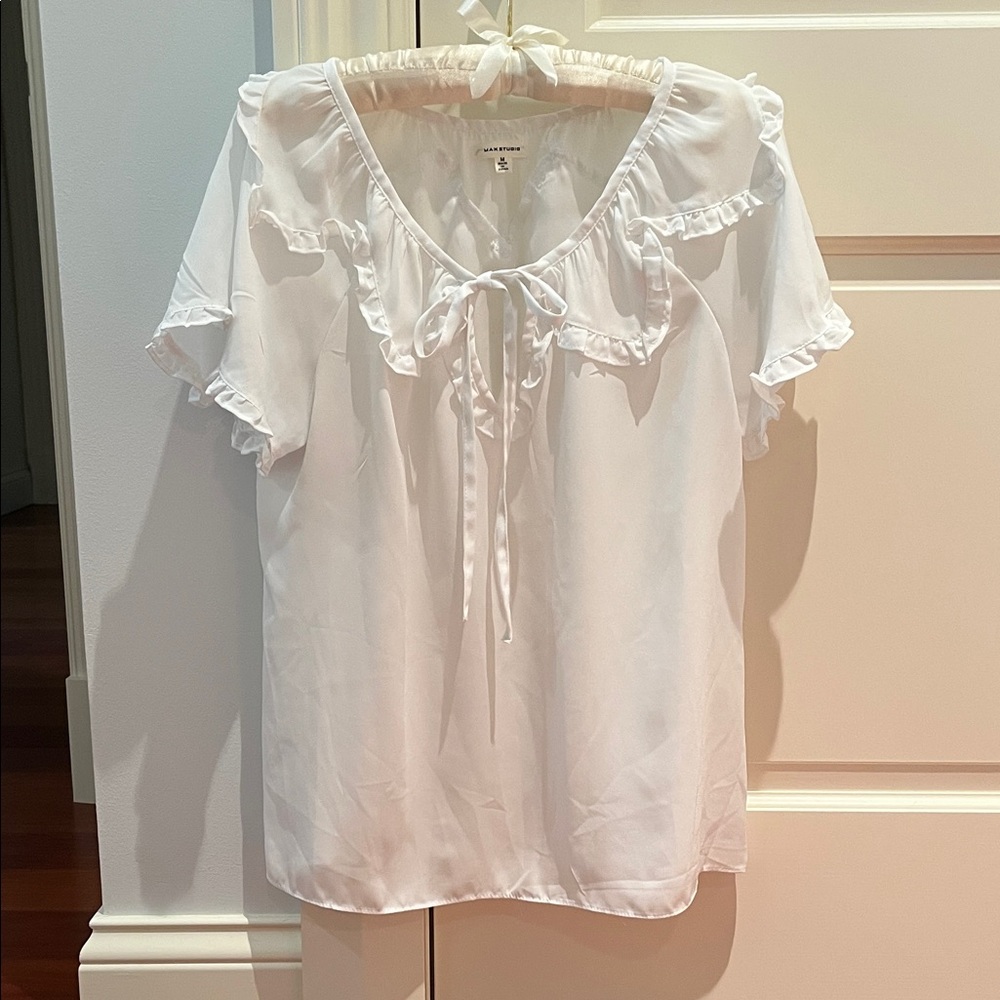 Max Studio White Ruffle Top Size M